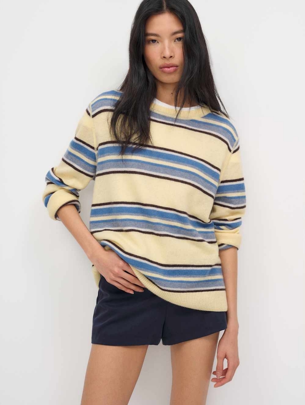 Cashmere Boyfriend Sweater Parmesan Multi Stripe